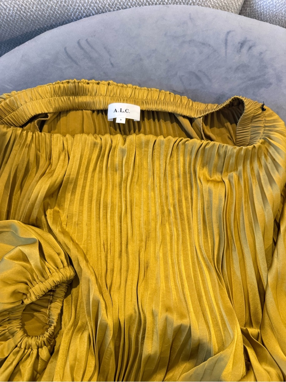 A.L.C. Mustard Pleated Off-Shoulder Blouse